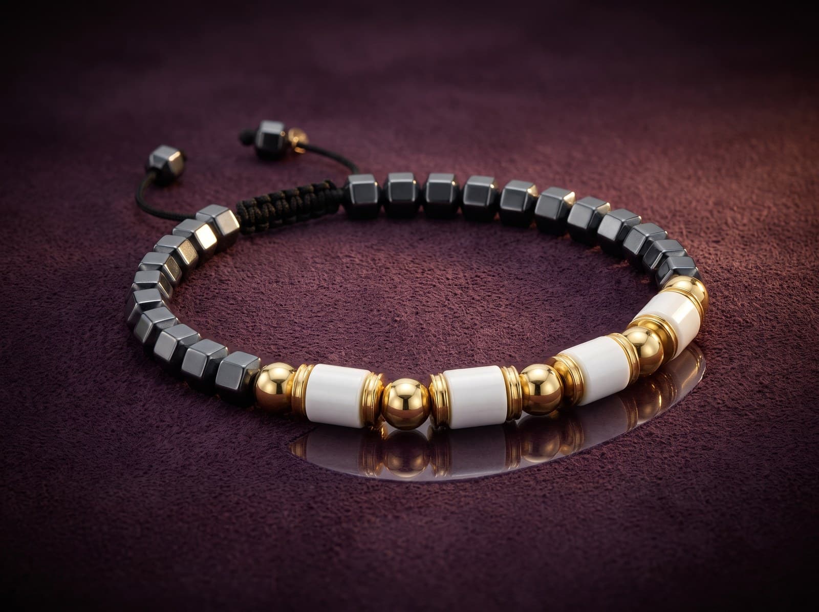 Nasij · Men's Cylinder Bead Gold Bracelet — studio
