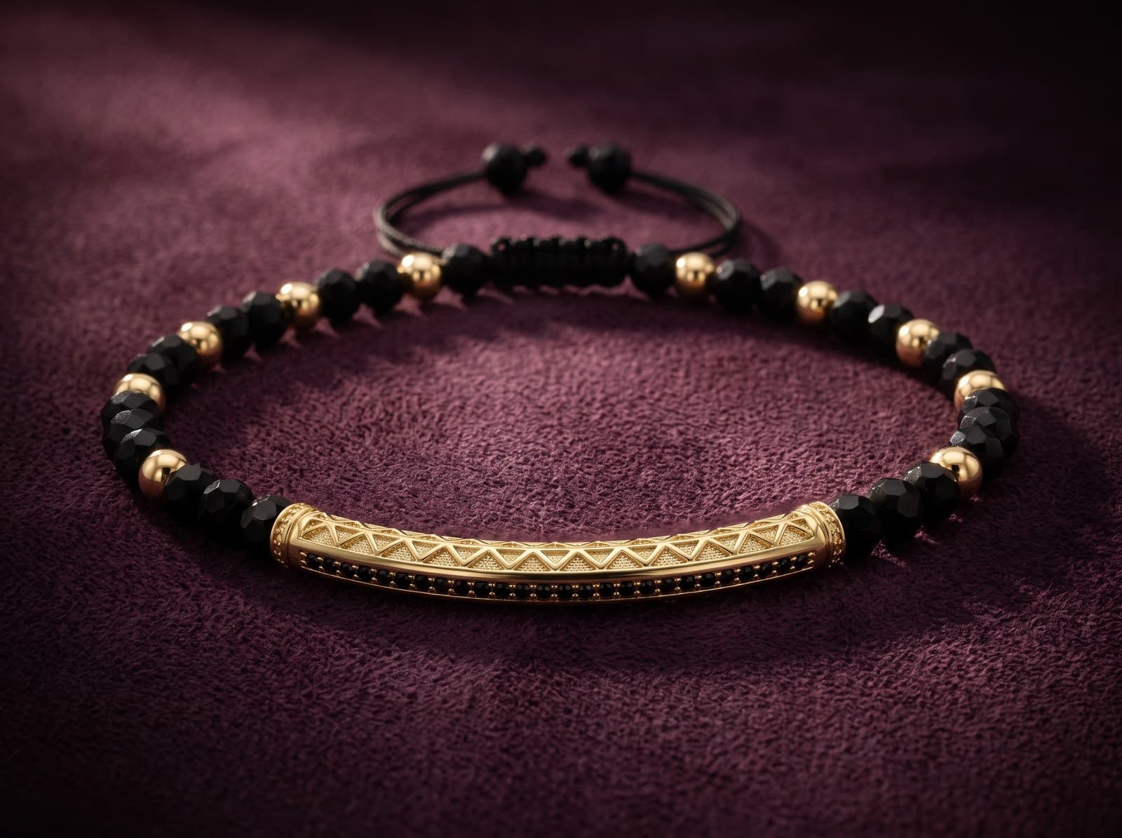 Qanat · Men's Luxury Curved Bar Gold Bracelet — studio