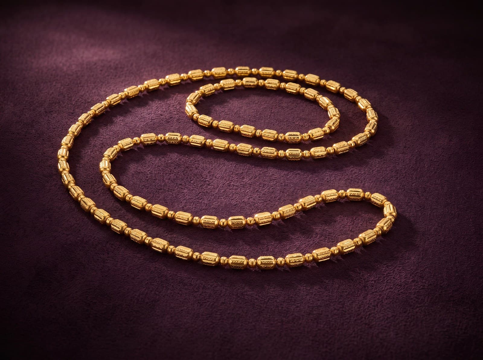 Amud · Textured Barrel Bead Gold Chain