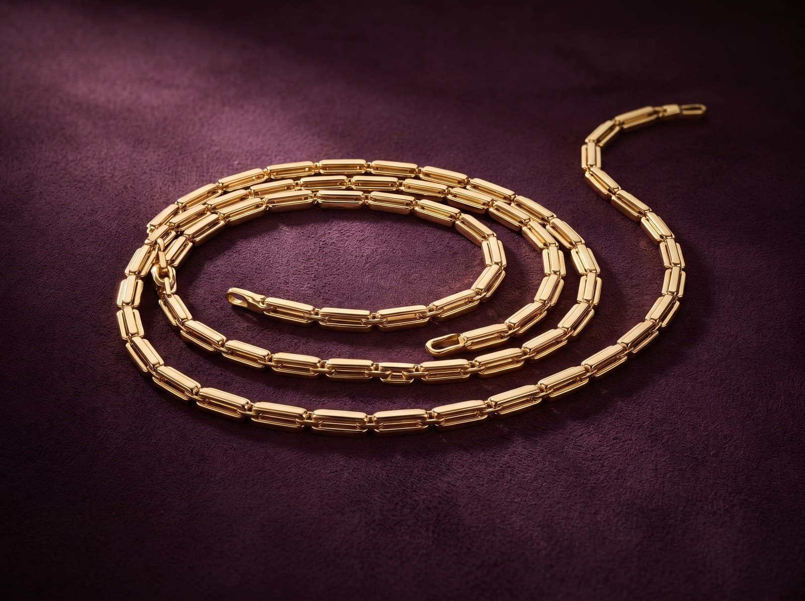 Wadia · Seamless Rectangular Link Gold Chain — studio