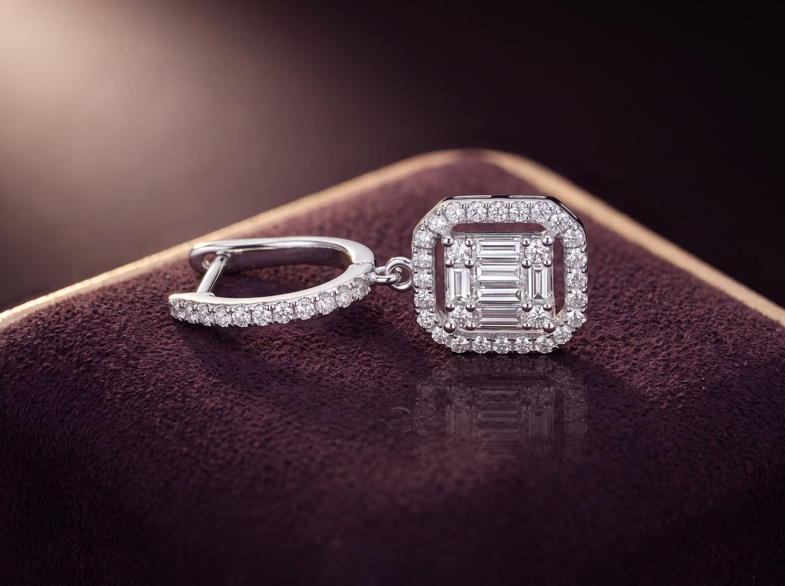Lamsa · Radiant Square Drop English Lock Diamond Earring