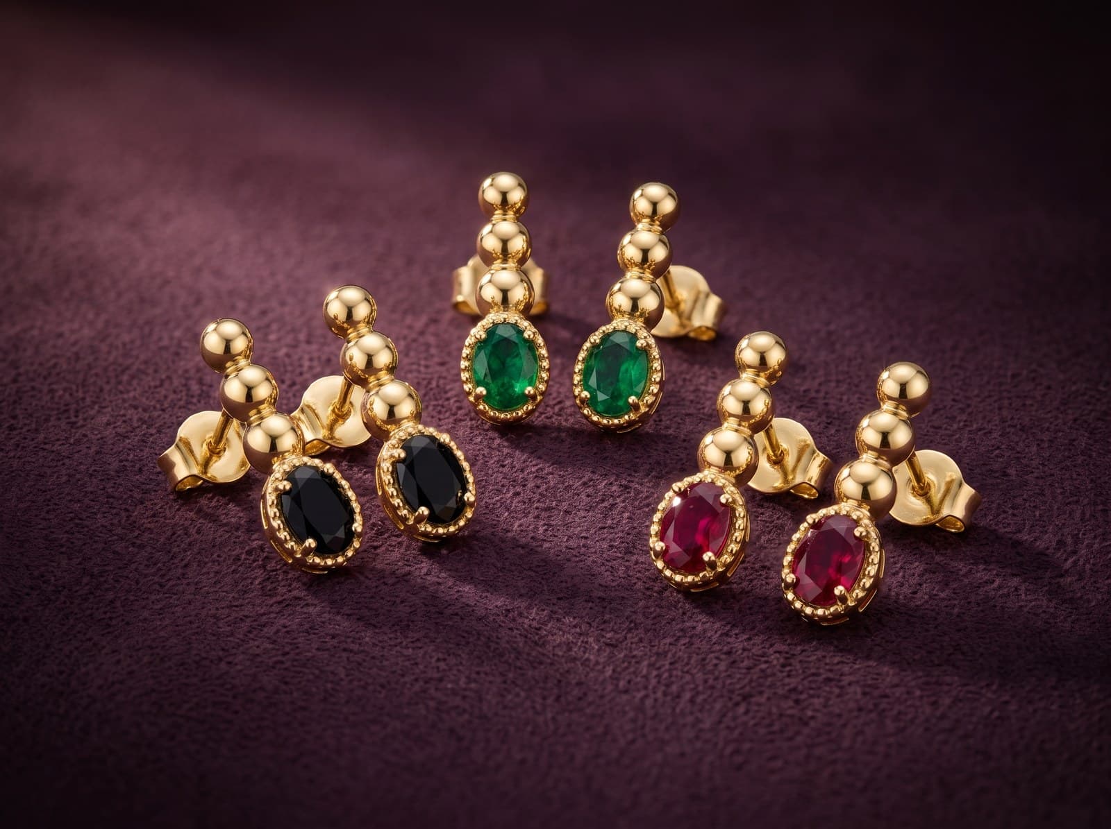 Bahja · Oval Coloured Stone Beads Stud Gold Earring — studio