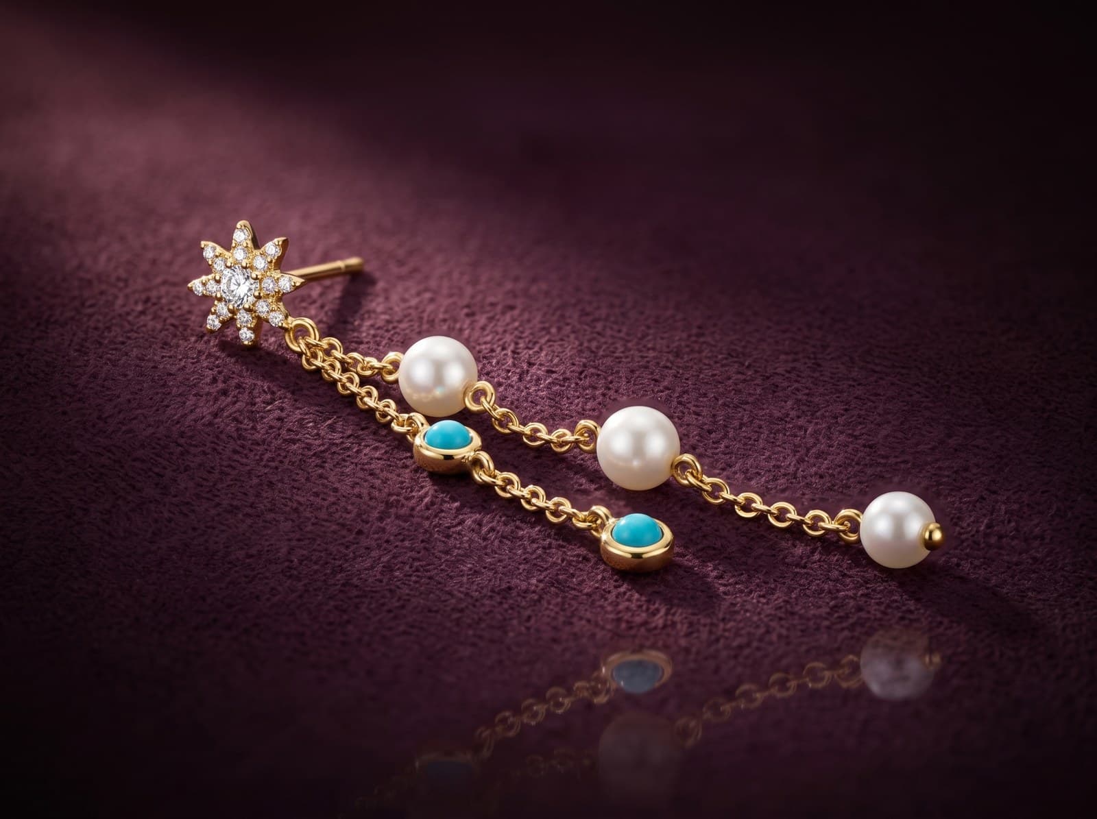 Jamra · Dropping Stars And Pearls Stud Diamond Piercing