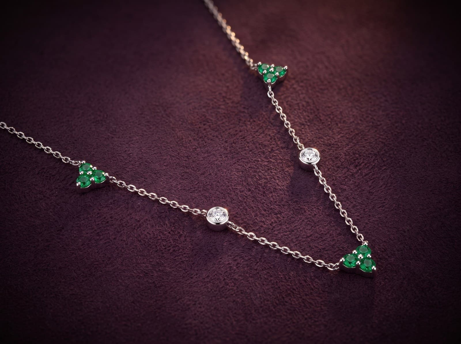 Suha · Trio Emerald Stoned Diamond Necklace