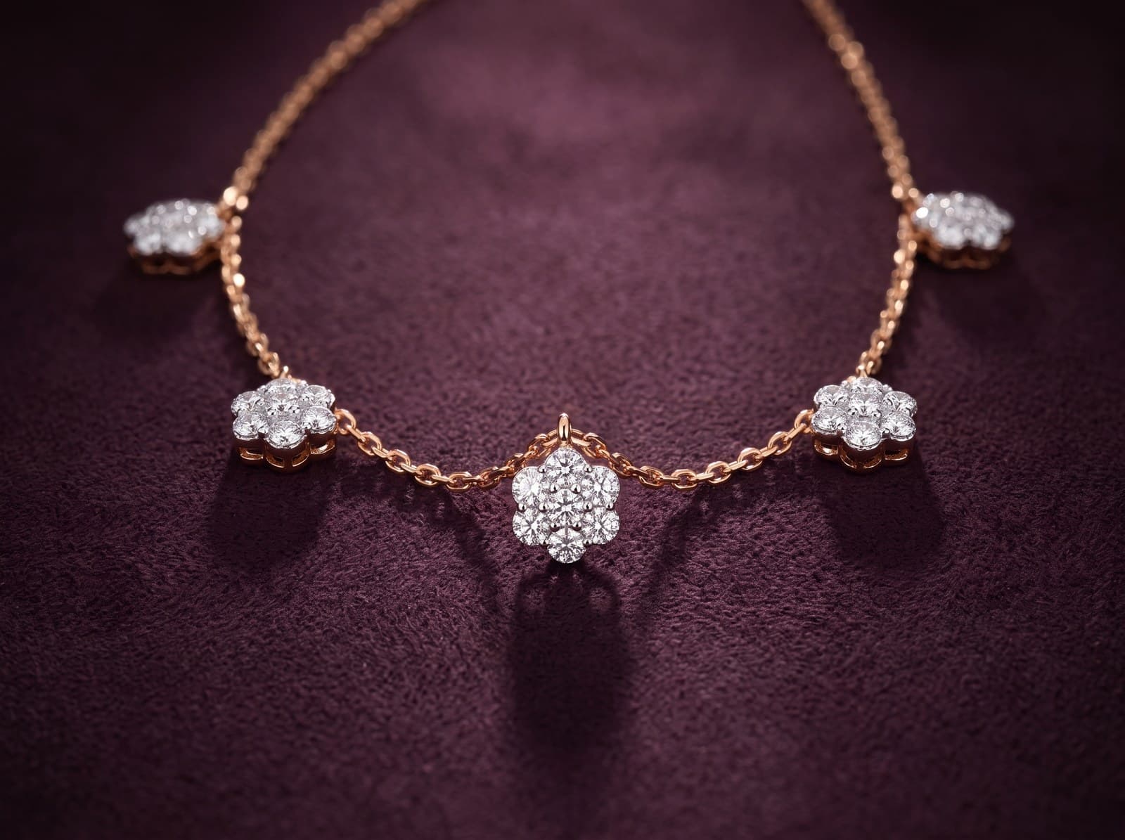 Lamha · Dropped Flower Clusters Diamond Necklace — studio