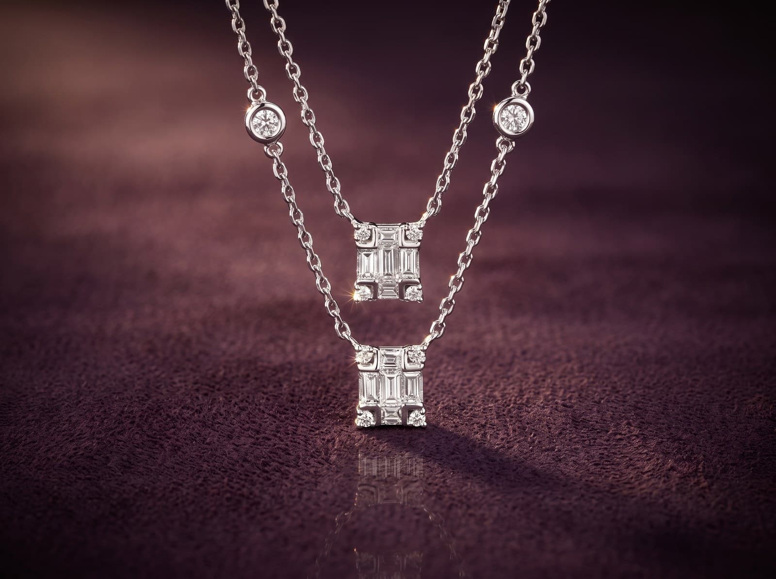 Maha · Layered Cubic Cushion Diamond Necklace — studio