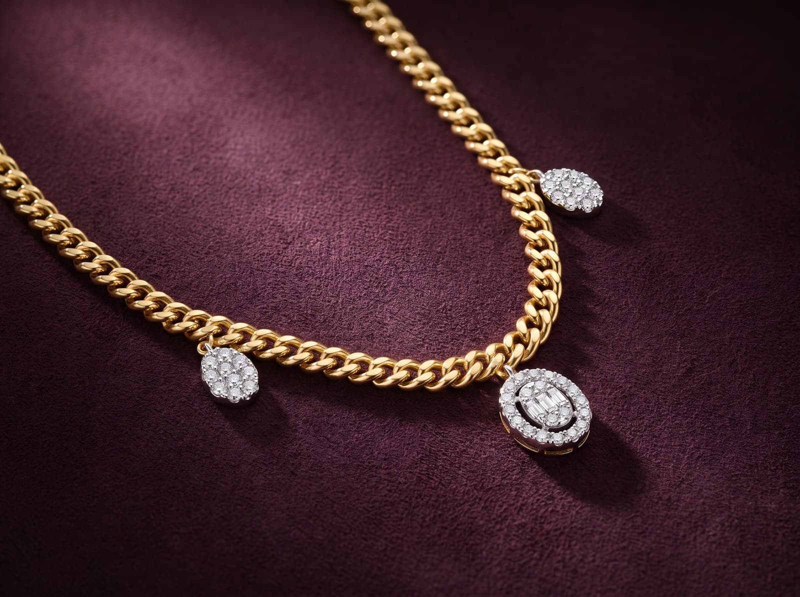 Tayf · Trio-Ovals Cuban Chain Diamond Necklace — studio