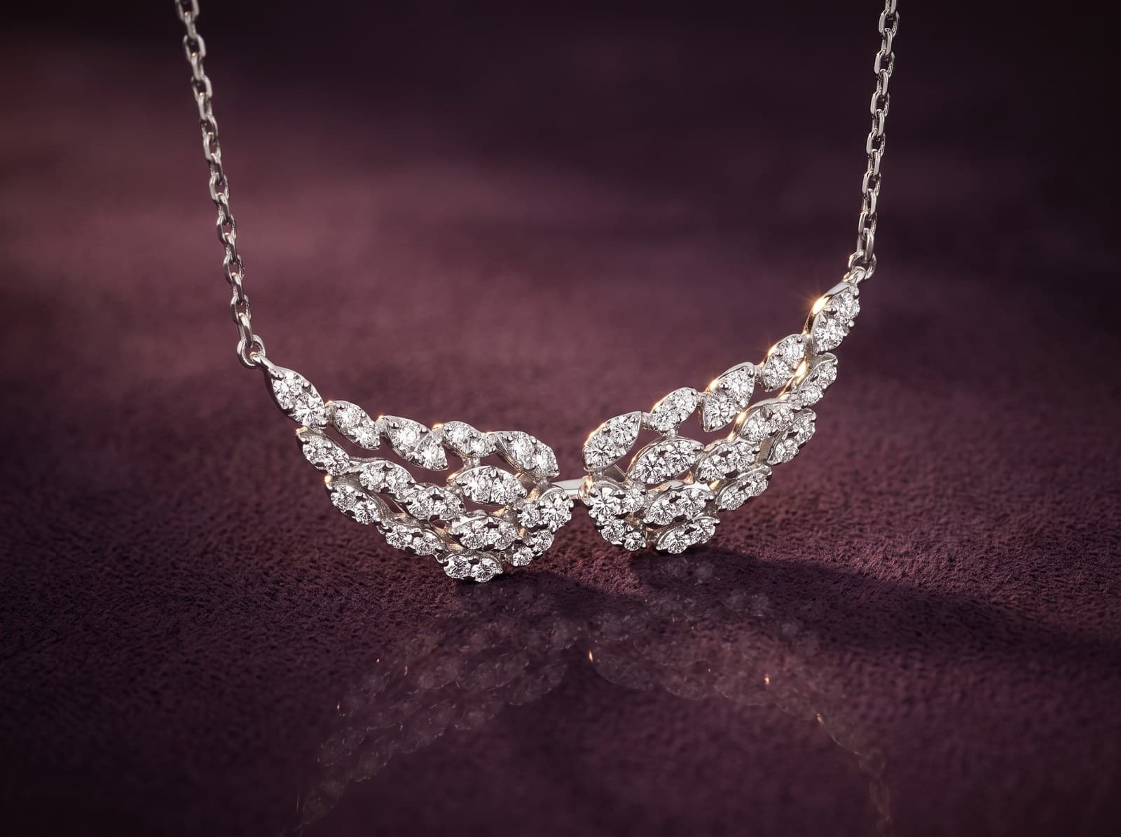 Zahia · Sparkling Angel Wings Diamond Necklace — studio
