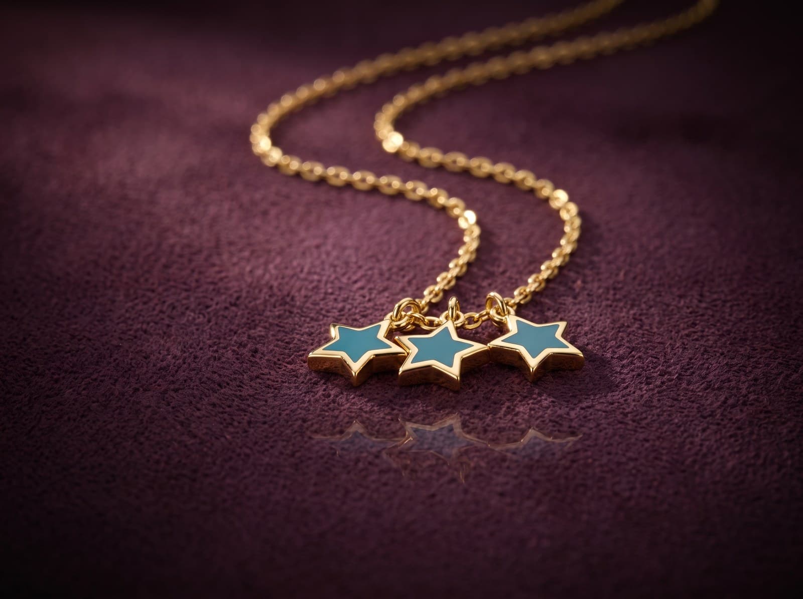 Rubaa · Three Small Coloured Stars Gold Necklace — studio