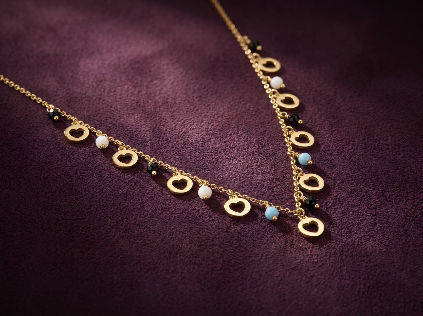 Taghrid · Engraved Hearts With Beads Gold Necklace