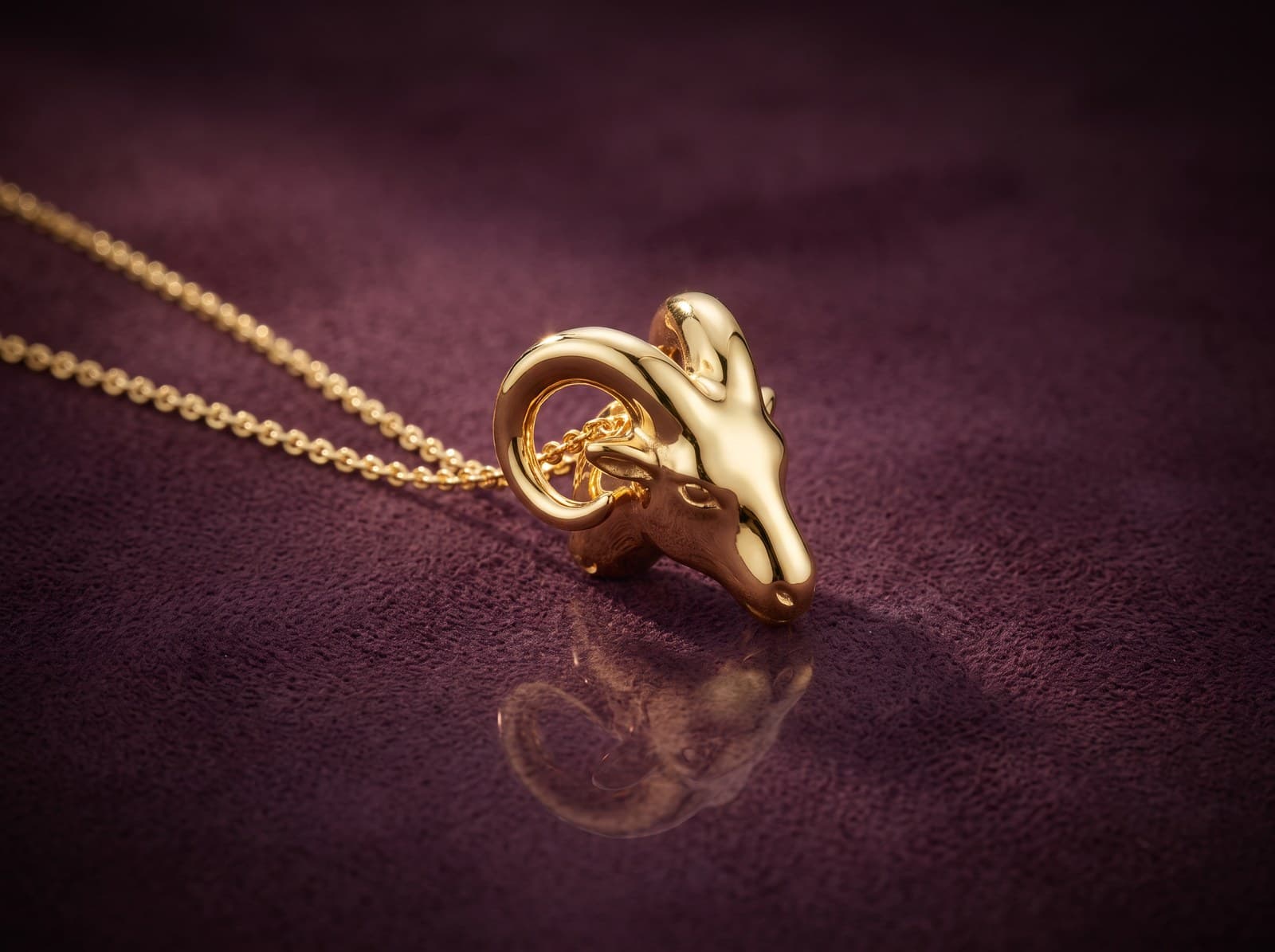 Yumn · Puffy Capricorn Head Pendant Gold Necklace — studio