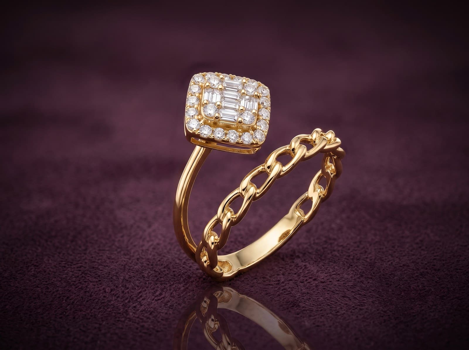 Basma · Square Shaped Stones With Gourmet Band Diamond Ring — studio