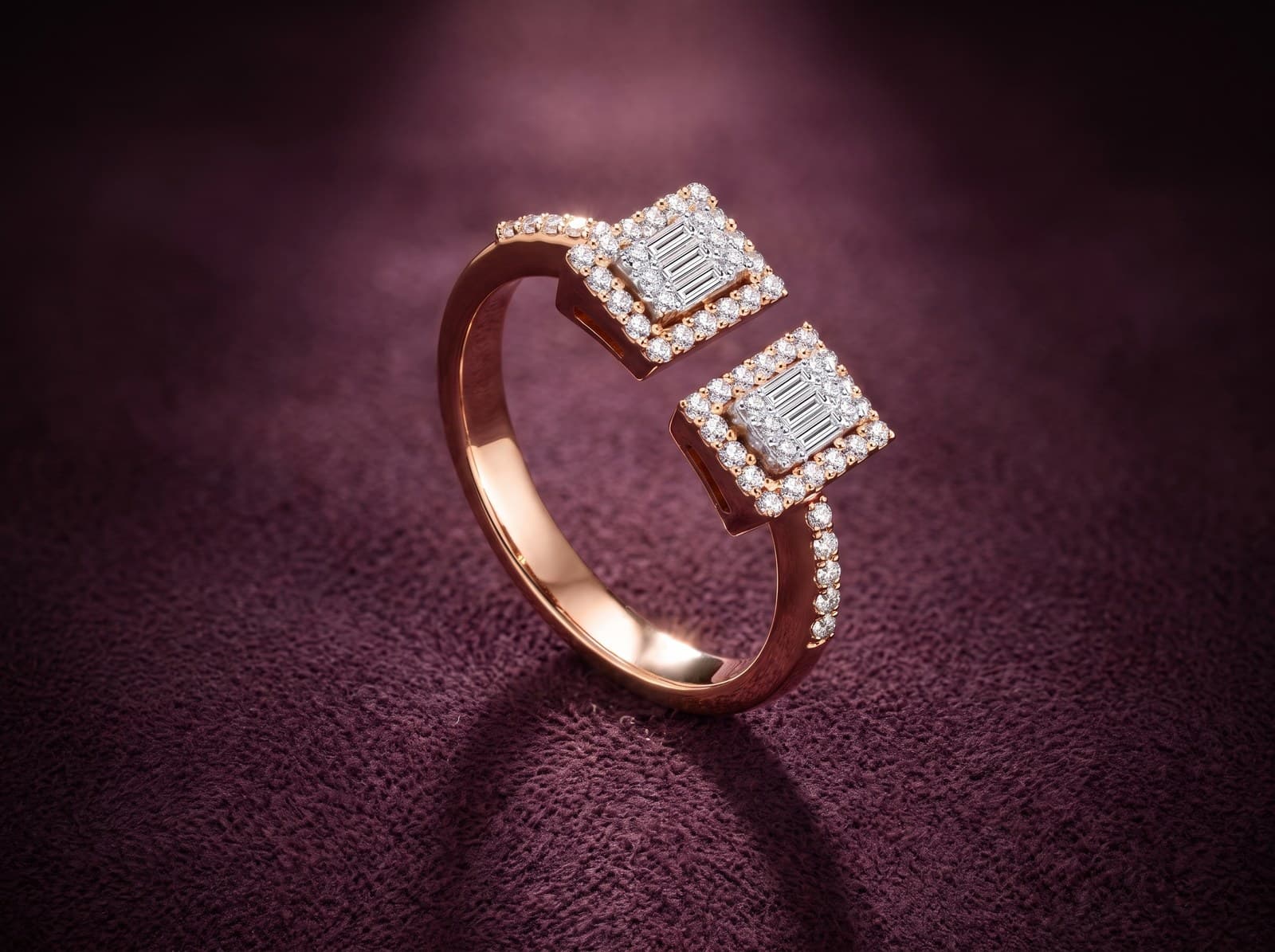 Ittifaq · Open Band Duo Square Diamond Ring — studio